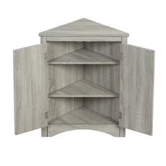 Home Floor Corner Cabinet with Adjustable Shelves and Two Doors, Triangle Bathroom Storage Cabinet, Modern Style Freestanding Floor Cabinet for Kitchen, Living Room and Hall, Oak