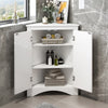 Home Floor Corner Cabinet with Adjustable Shelves and Two Doors, Triangle Bathroom Storage Cabinet, Modern Style Freestanding Floor Cabinet for Kitchen, Living Room and Hall, Oak