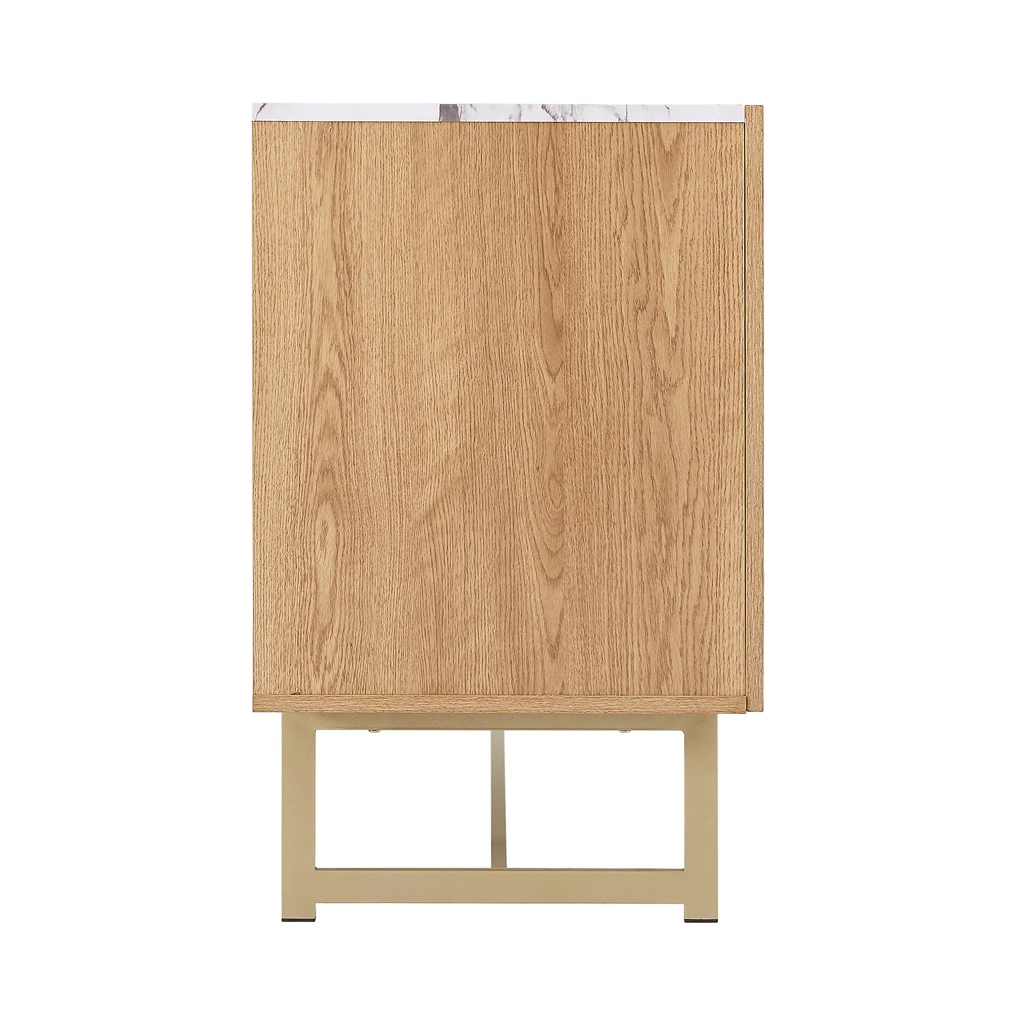 Roomfitters 57�?mid Century Modern TV Stand, Herringbone Pattern Buffet Cabinet Sideboard Credenza, Marble Top Media Console Entertainment Center for Living Room, Entryway (Oak Wood, Gold Metal Legs)