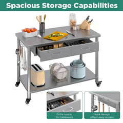 AECOJOY Stainless Steel Work Table with 2 Drawers, 48"x24" Commercial Kitchen Prep Table with Casters